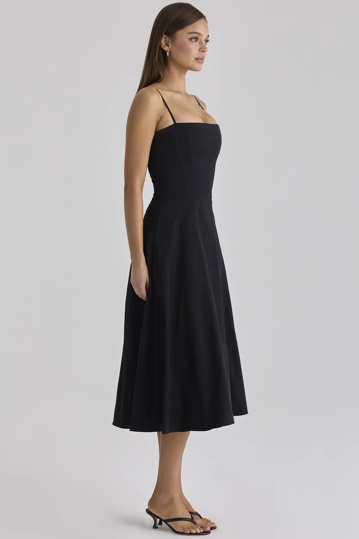 Dolly Black Cotton Flared Midi Sundress