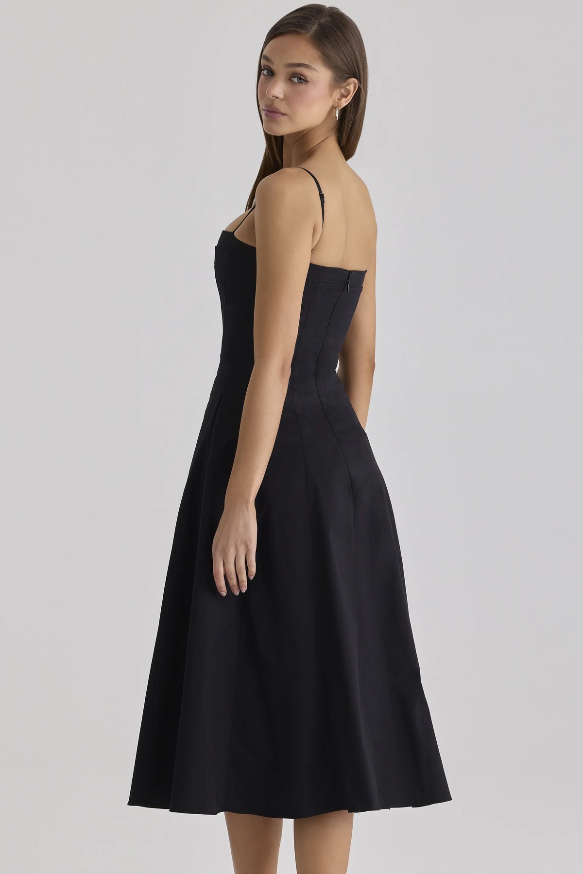 Dolly Black Cotton Flared Midi Sundress