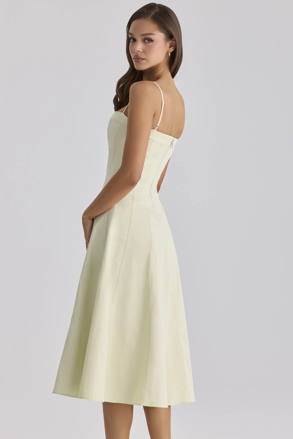 Dolly Matcha Green Cotton Flared Midi Sundress