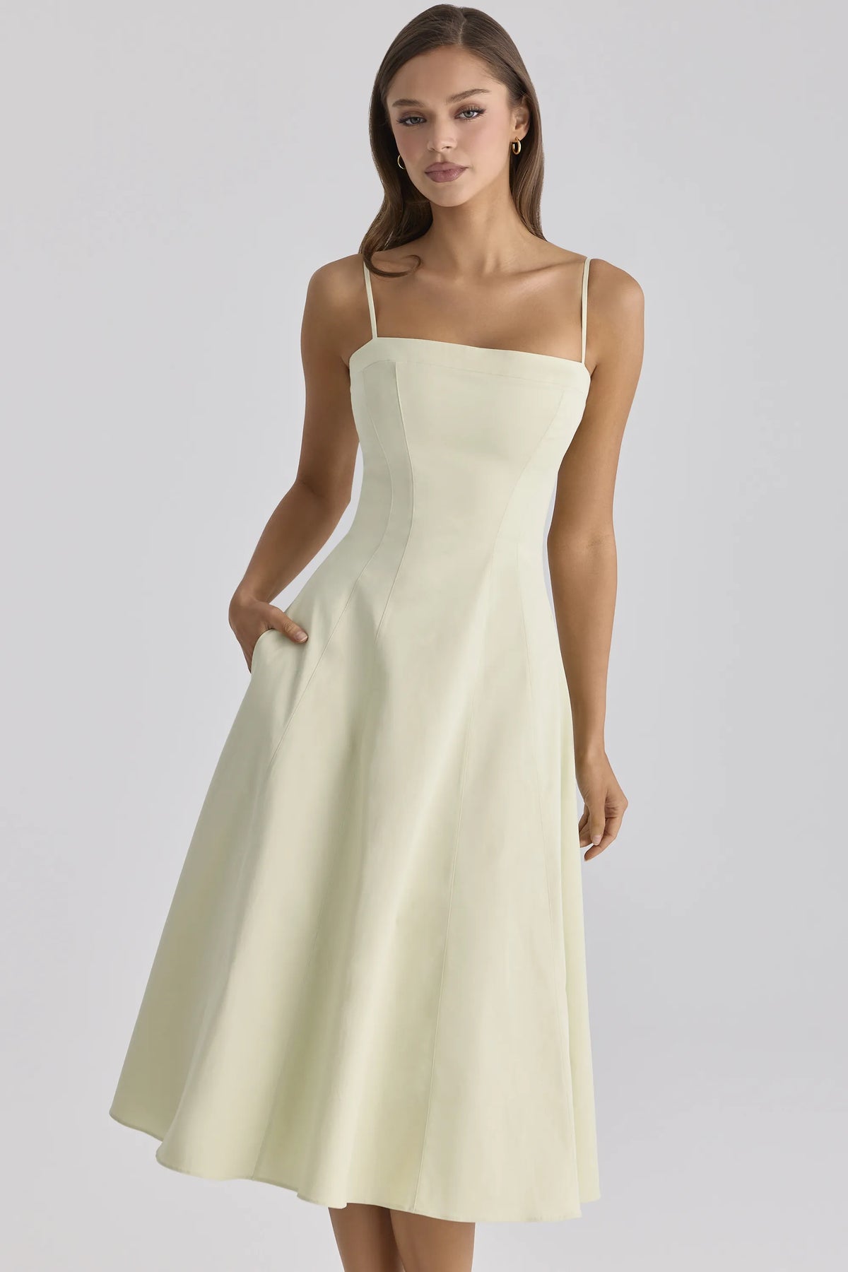 Dolly Matcha Green Cotton Flared Midi Sundress
