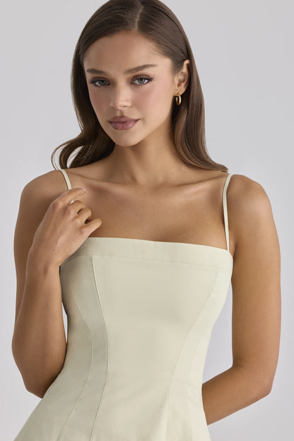 Dolly Matcha Green Cotton Flared Midi Sundress