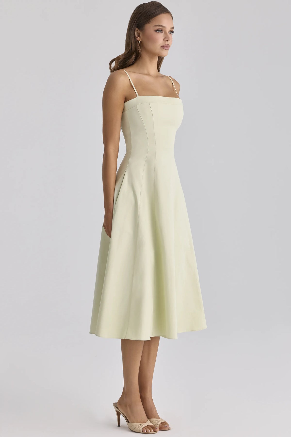 Dolly Matcha Green Cotton Flared Midi Sundress