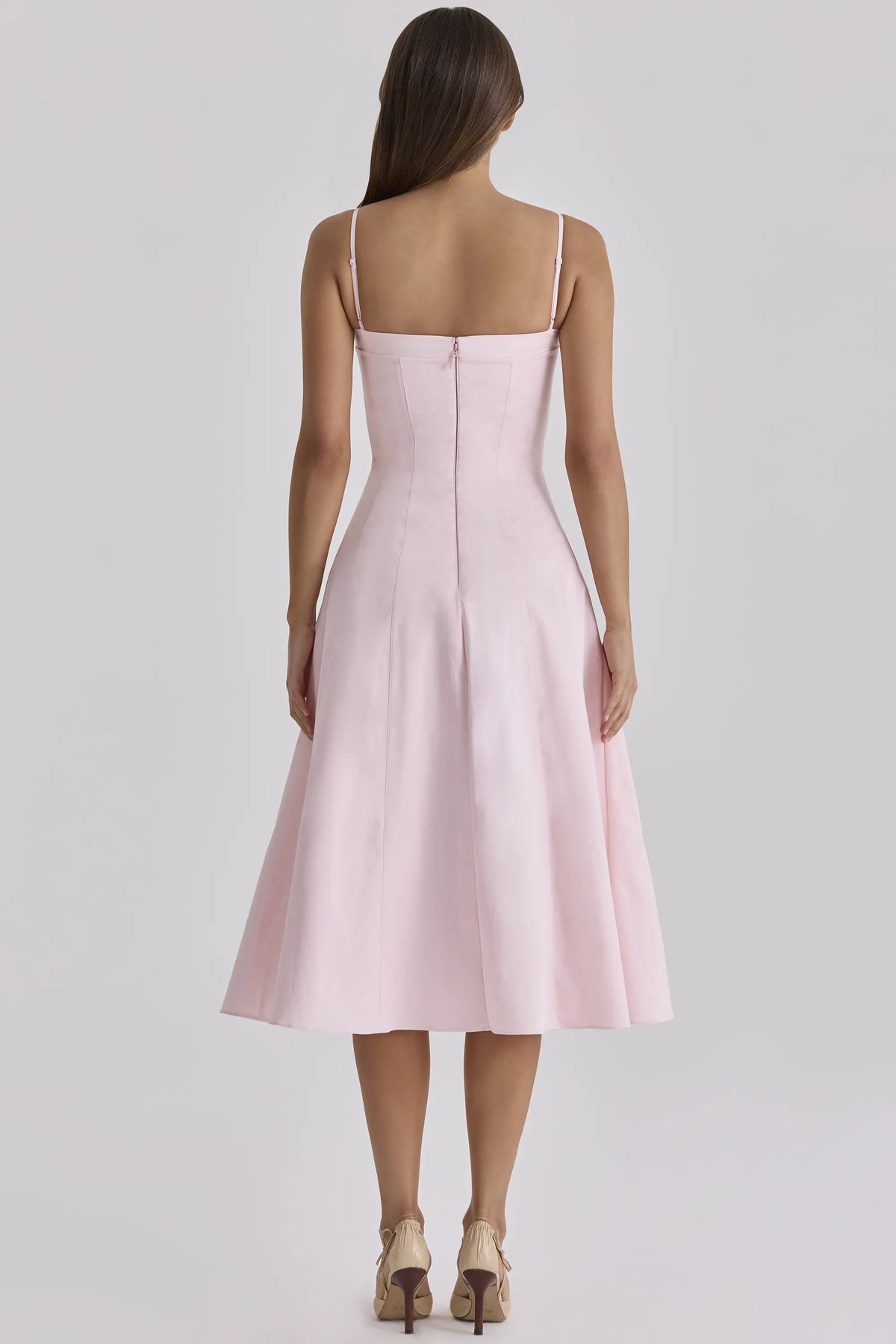 Dolly Pink Sateen Cotton Flared Midi Sundress