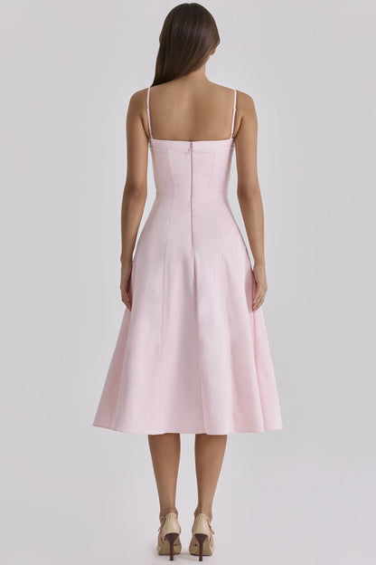 Dolly Pink Sateen Cotton Flared Midi Sundress