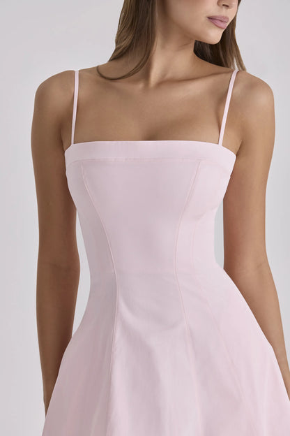 Dolly Pink Sateen Cotton Flared Midi Sundress