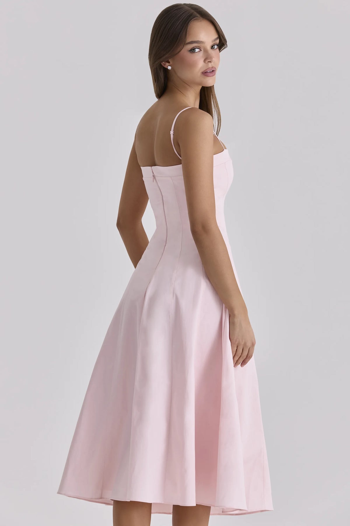 Dolly Pink Sateen Cotton Flared Midi Sundress