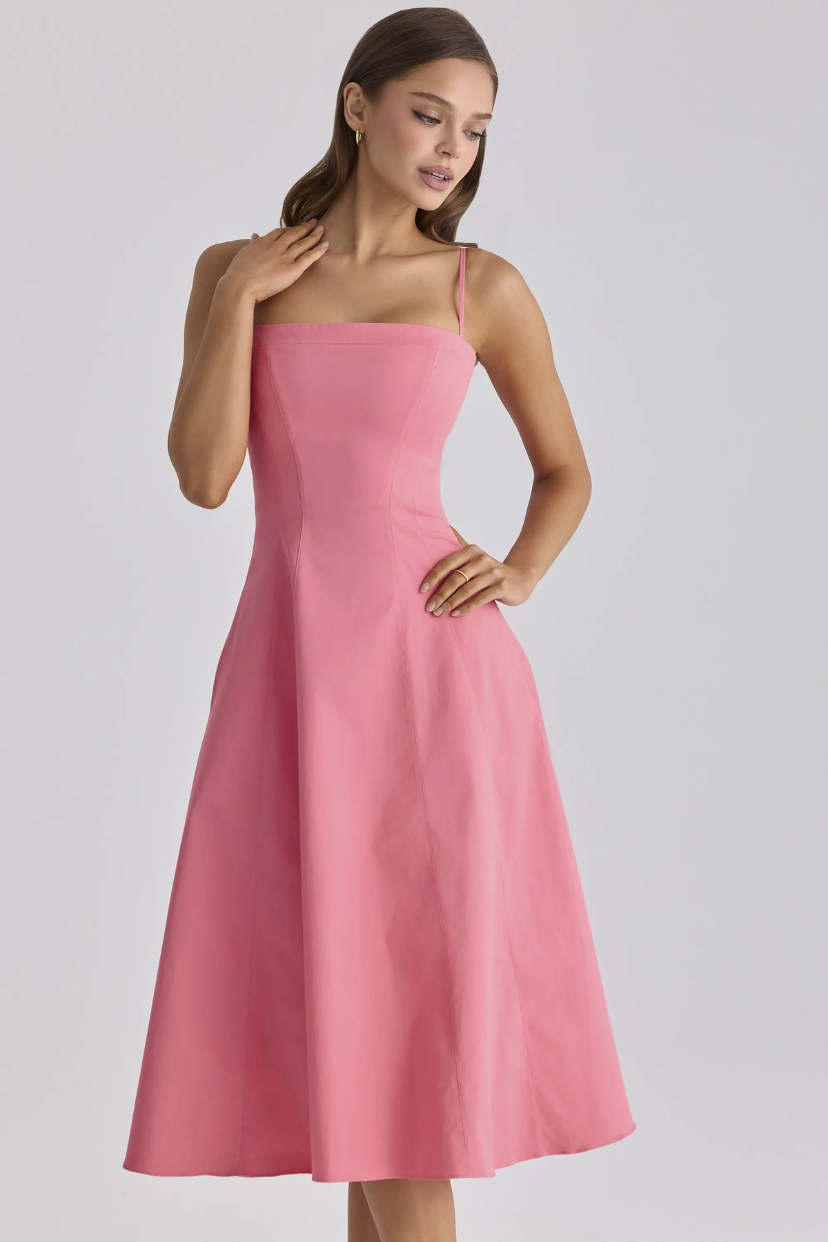Dolly Raspberry Cotton Flared Midi Sundress