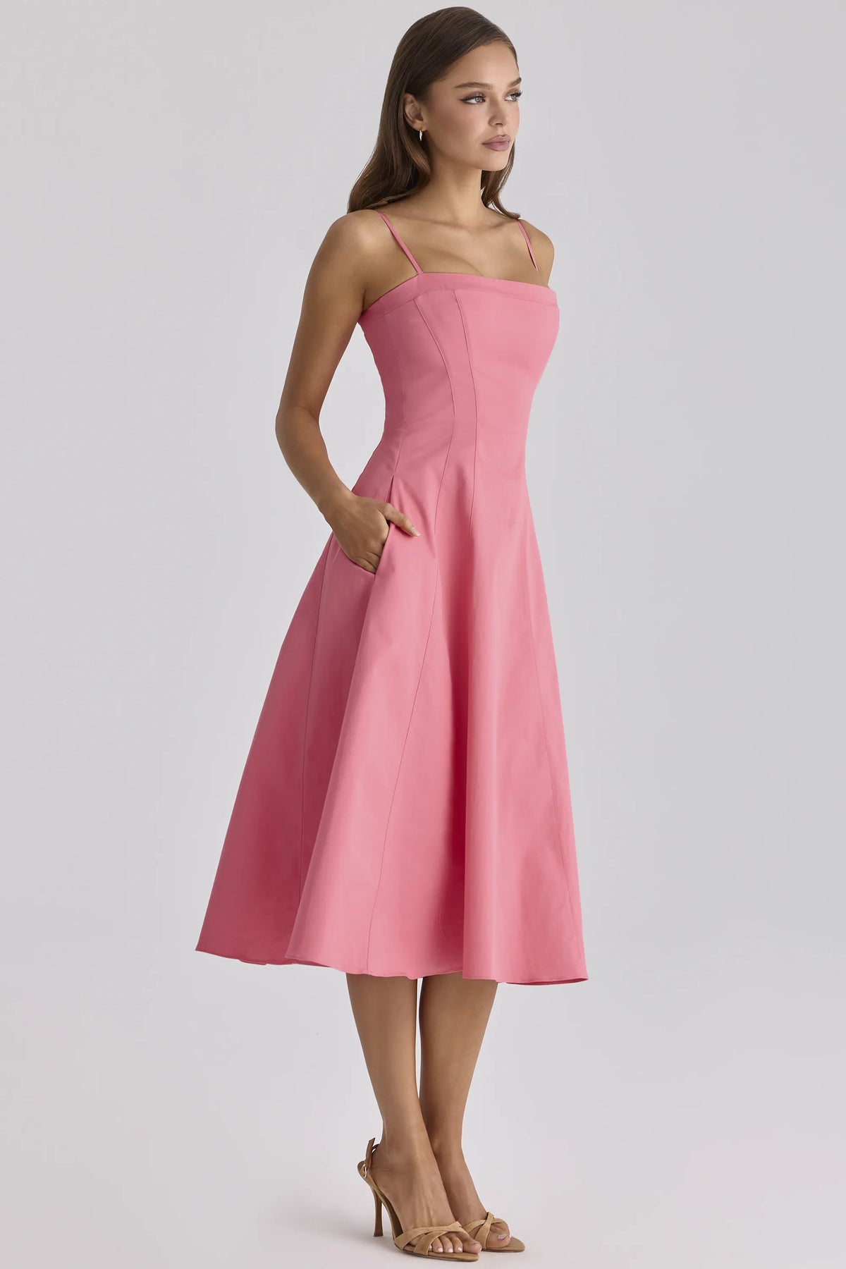 Dolly Raspberry Cotton Flared Midi Sundress