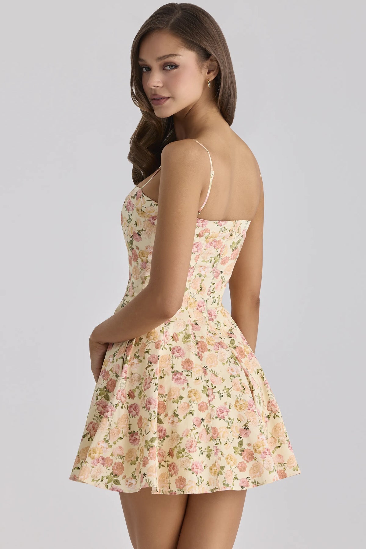 Dolly Warm Rose Print Cotton Flared Mini Sundress