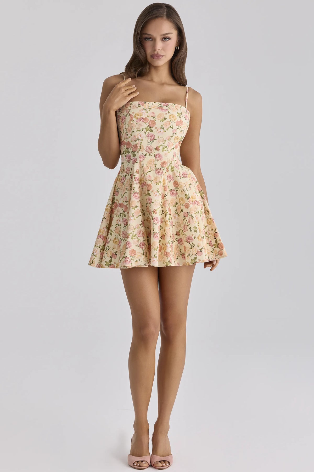 Dolly Warm Rose Print Cotton Flared Mini Sundress