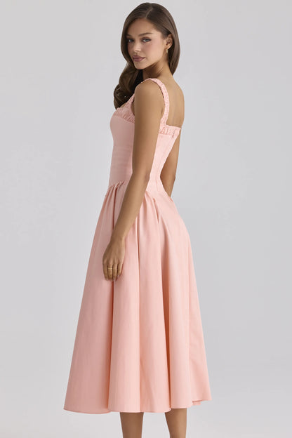 Dorothy Peach Cotton Midi Sundress