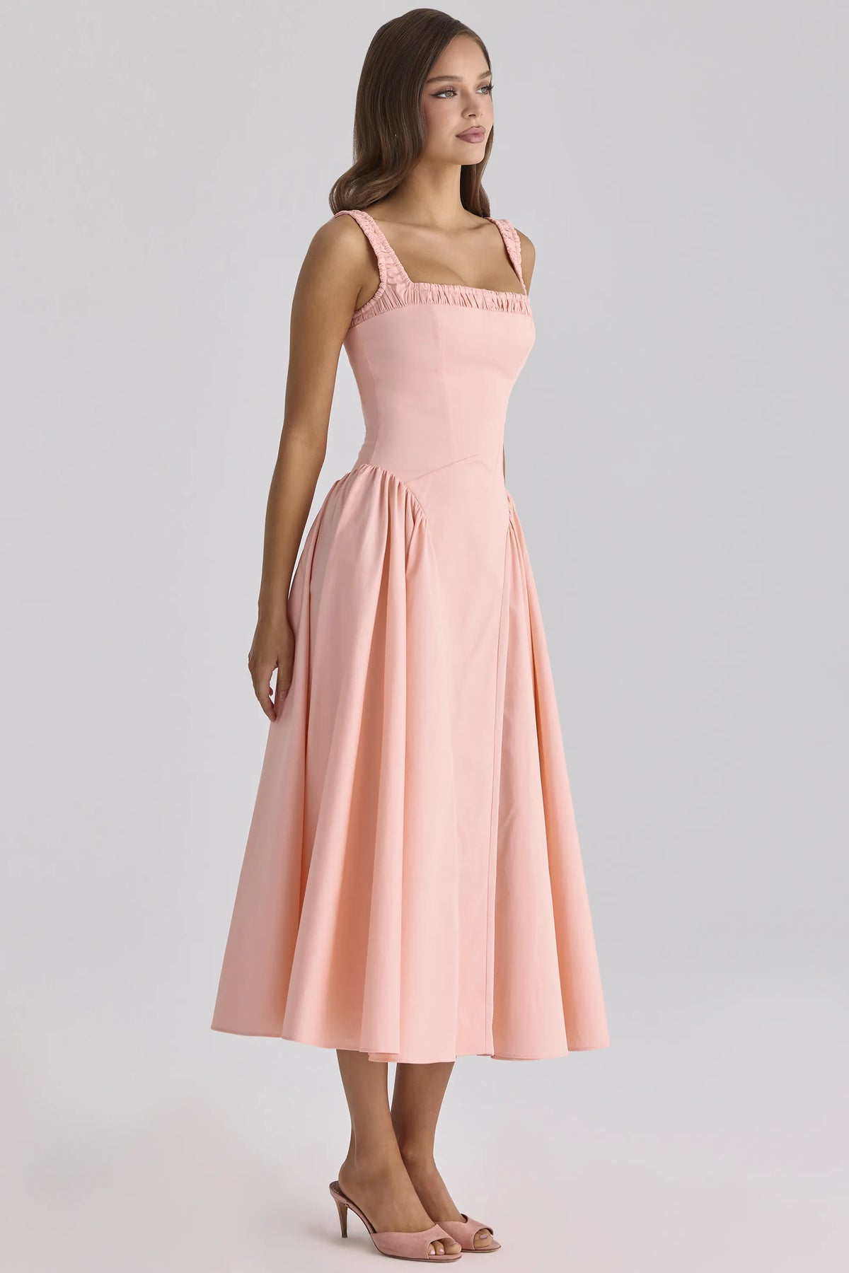 Dorothy Peach Cotton Midi Sundress