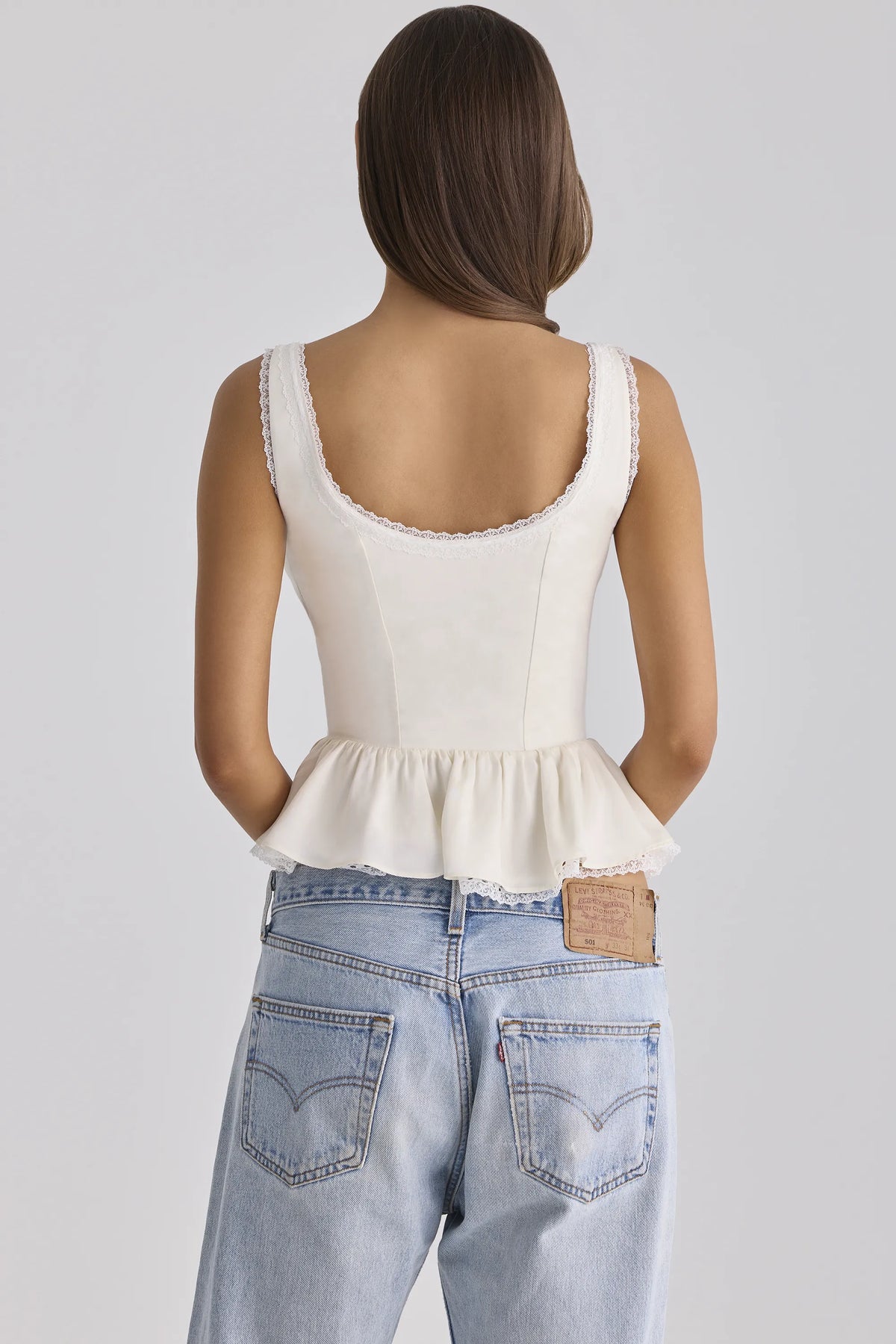 Effie White Sateen + Lace Trim Contour Top