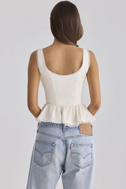 Effie White Sateen + Lace Trim Contour Top