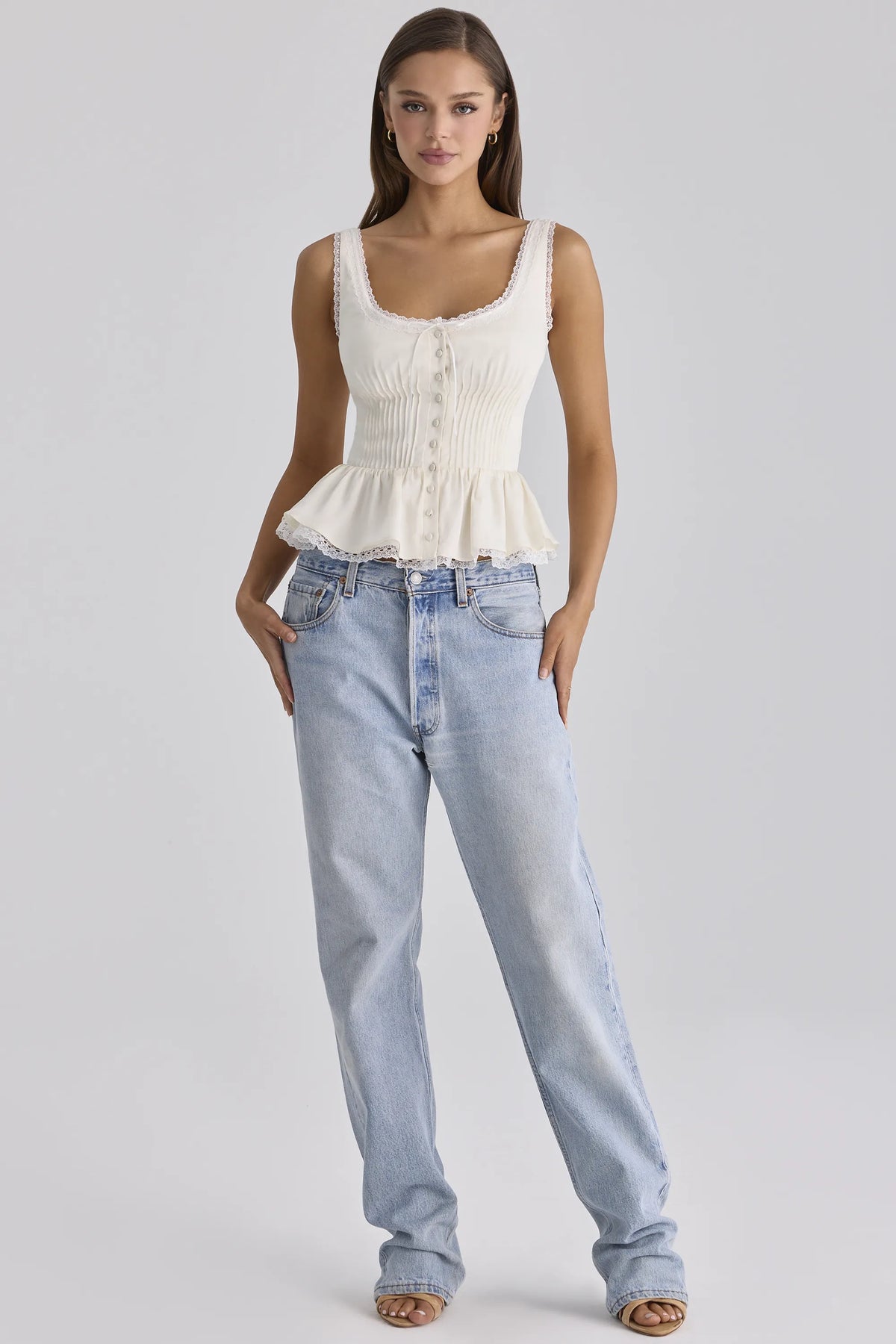 Effie White Sateen + Lace Trim Contour Top
