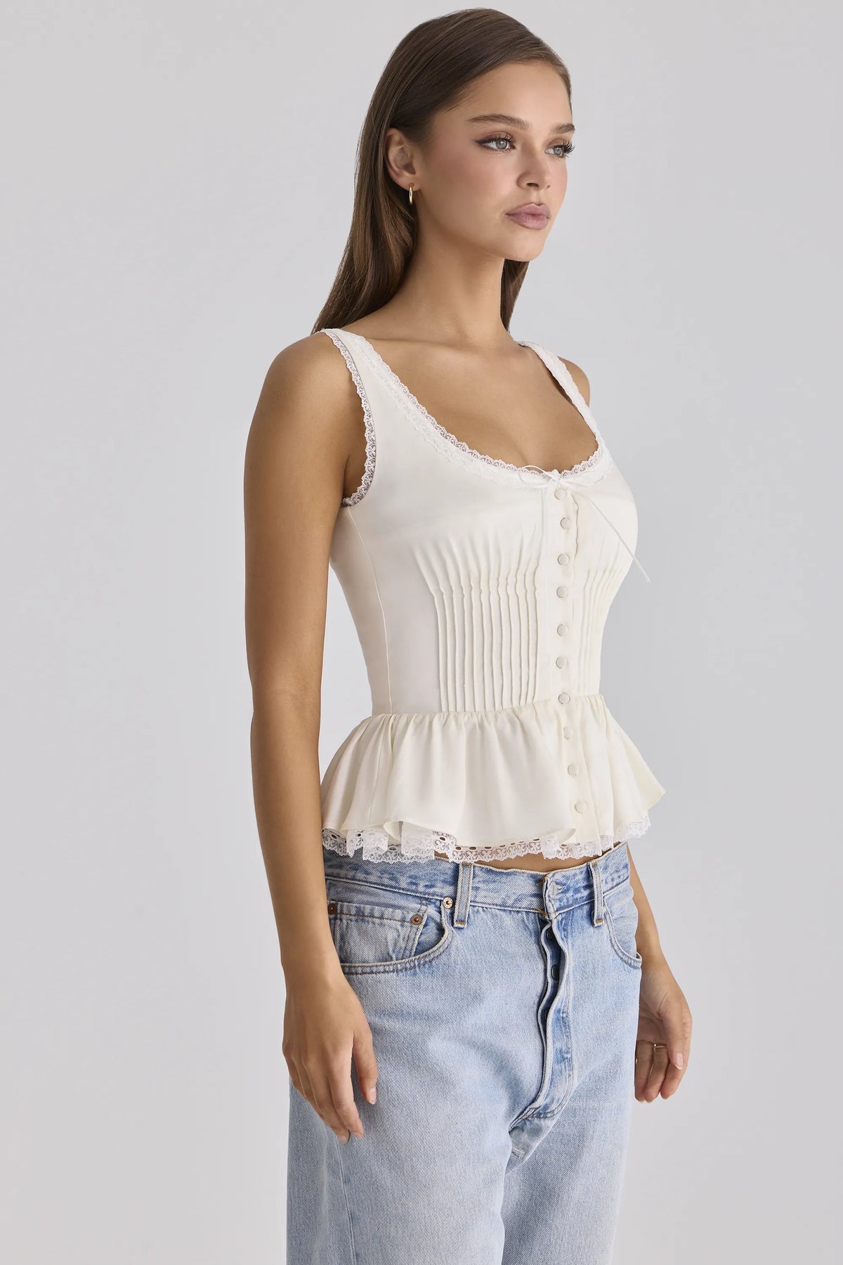 Effie White Sateen + Lace Trim Contour Top