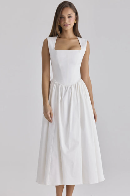 Emmy White Cotton Midi Sundress