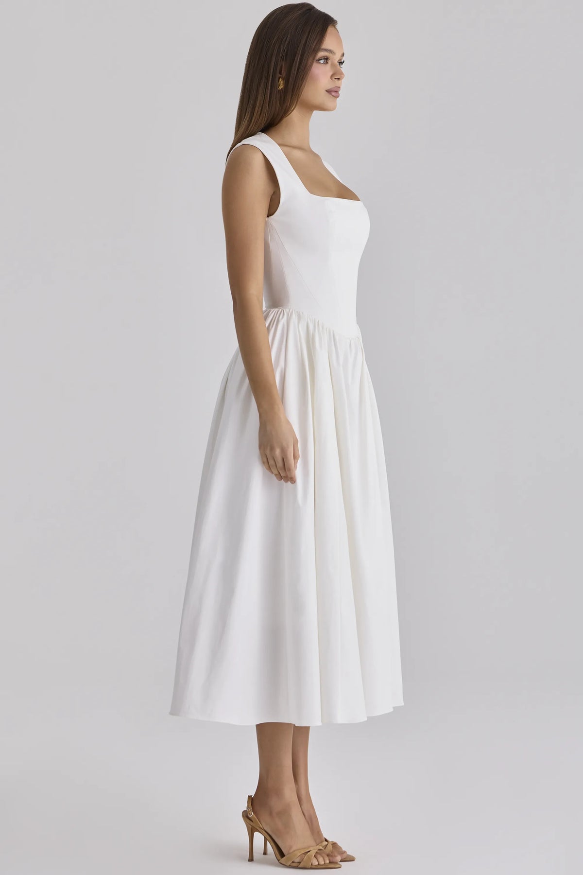 Emmy White Cotton Midi Sundress
