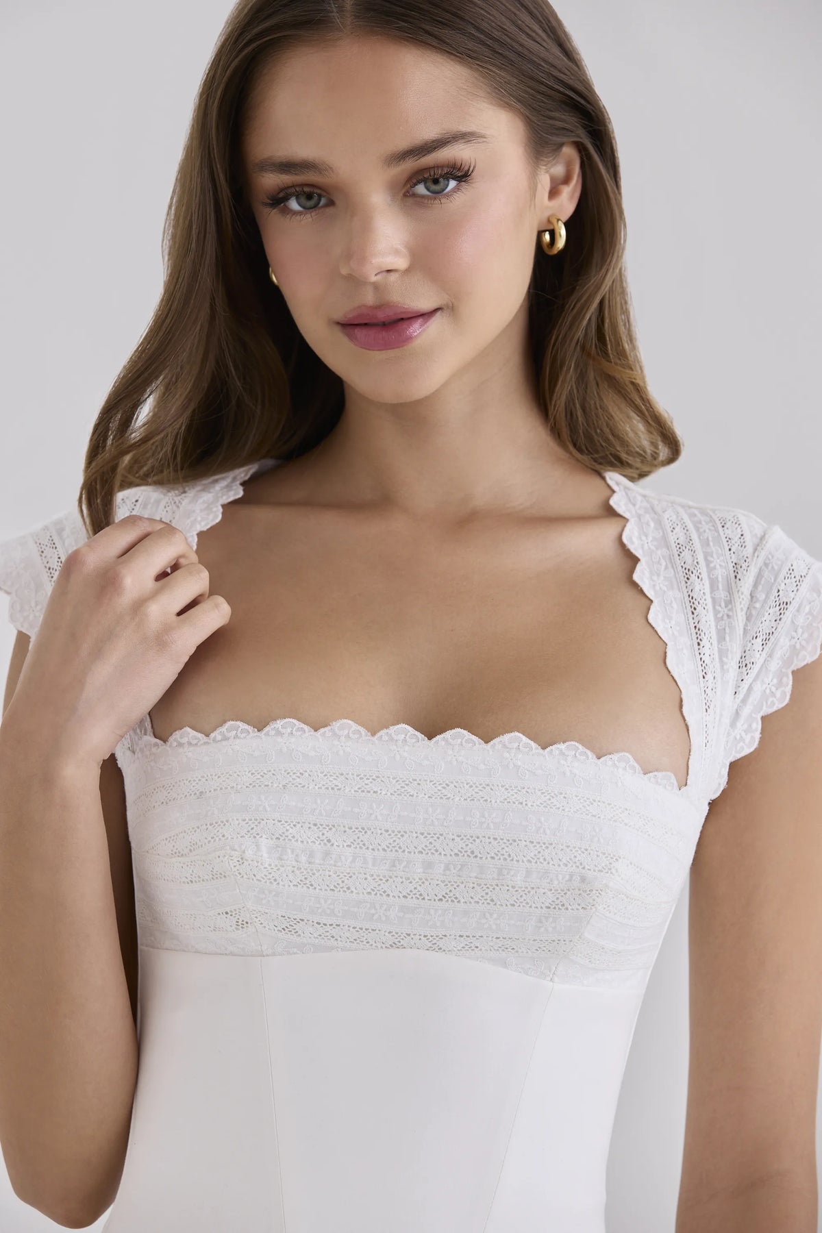 Fiorella White Cotton Broderie Anglaise Trim Cap Sleeve Corset Top