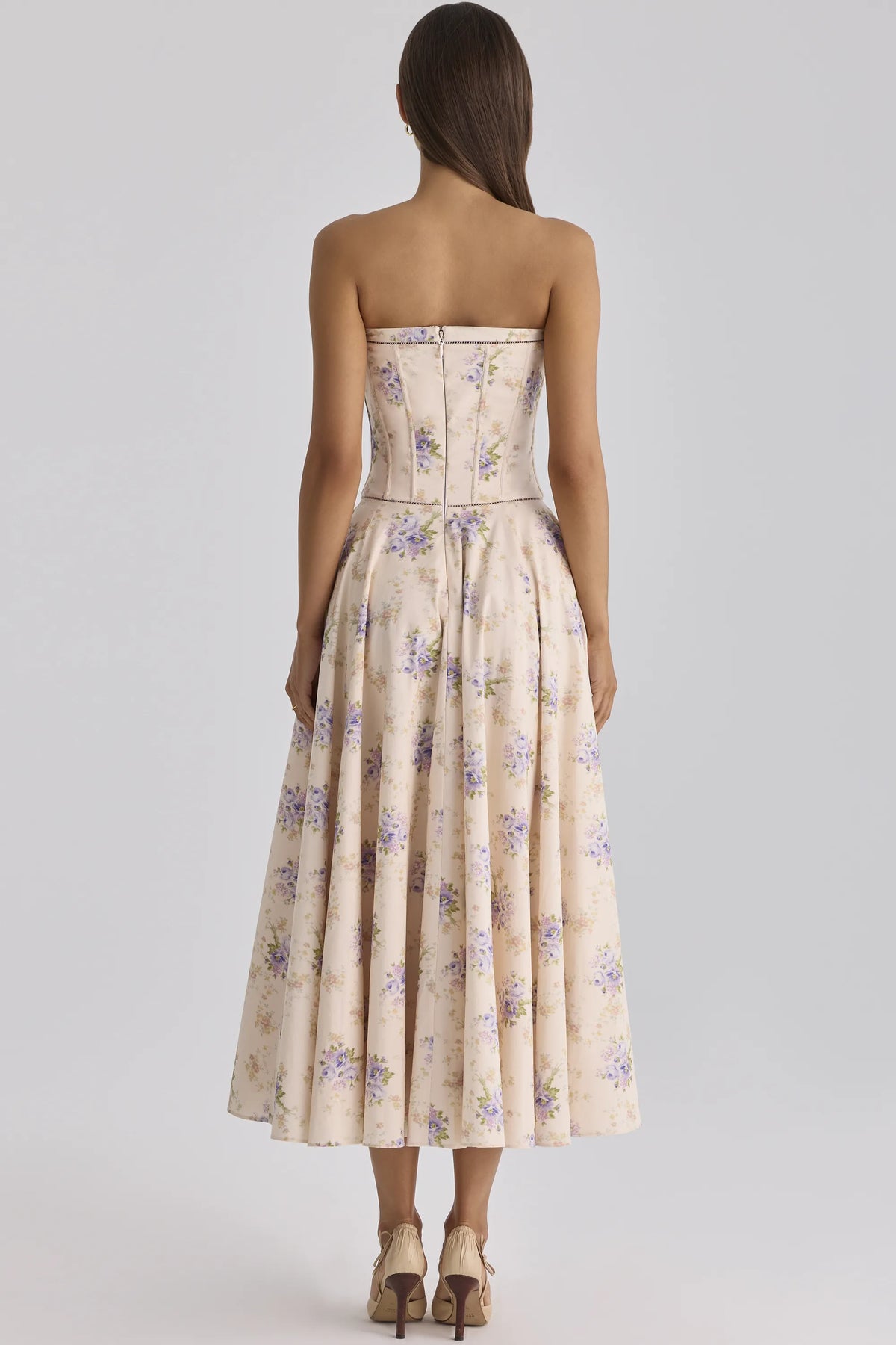 Gina Ivory Sweet Peony Floral Print Strapless Maxi Dress