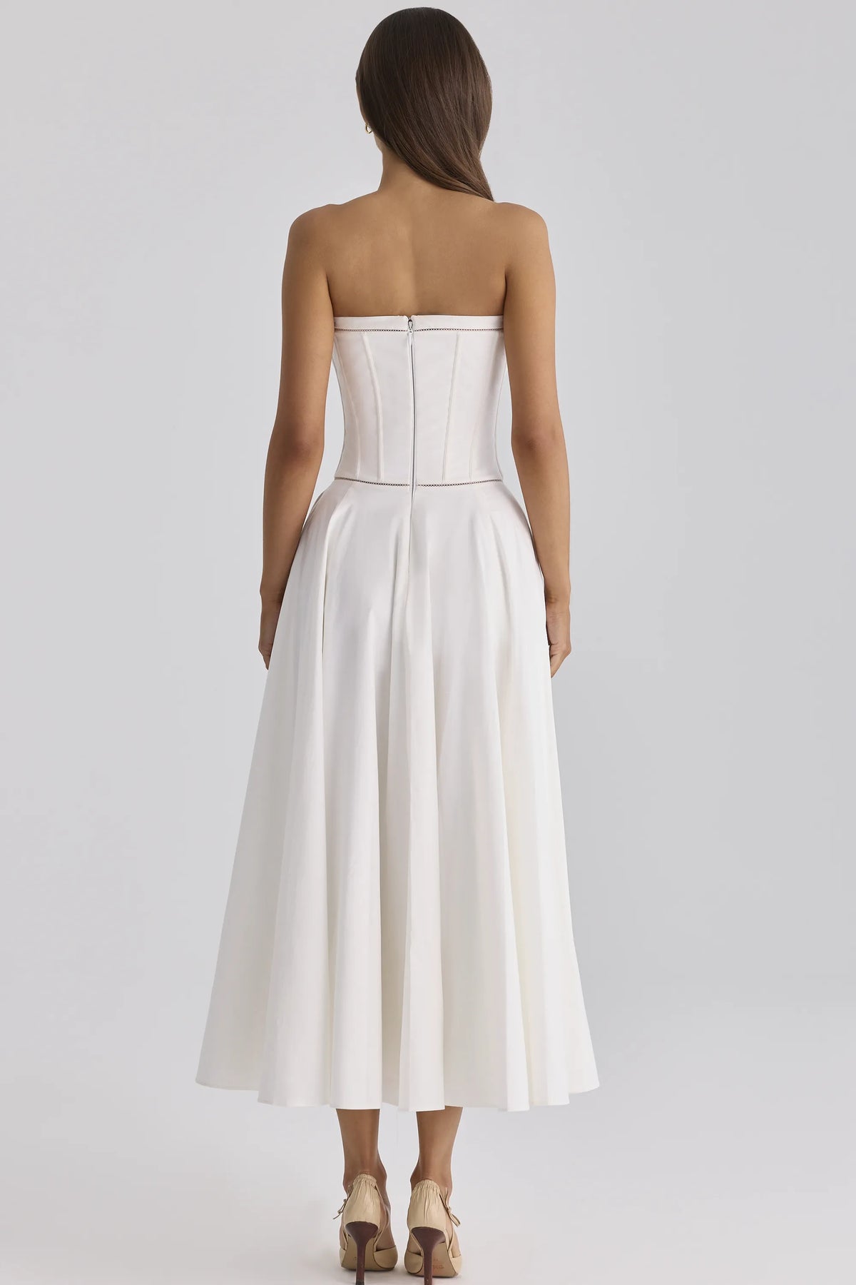 Gina White Cotton Strapless Maxi Dress
