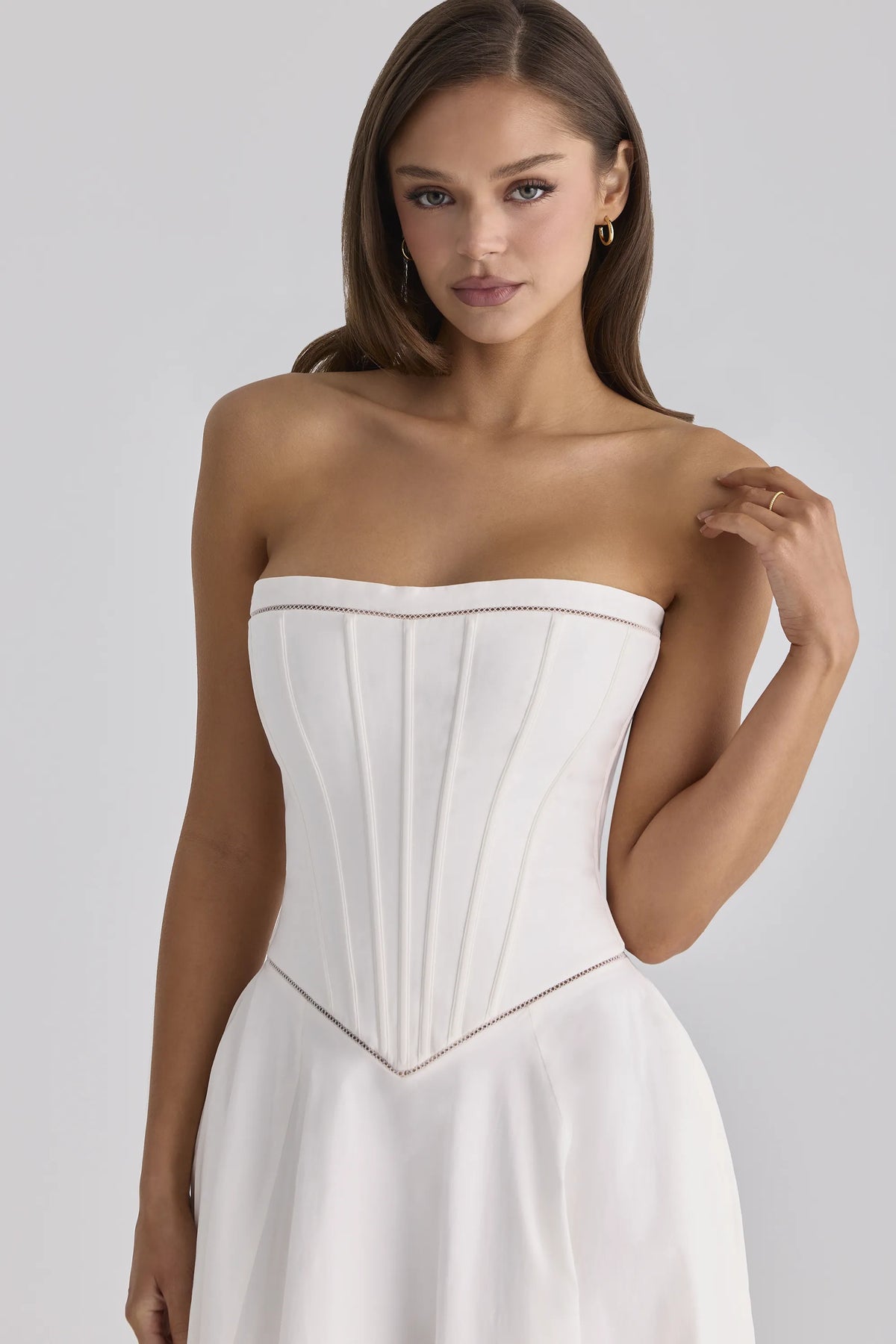 Gina White Cotton Strapless Maxi Dress
