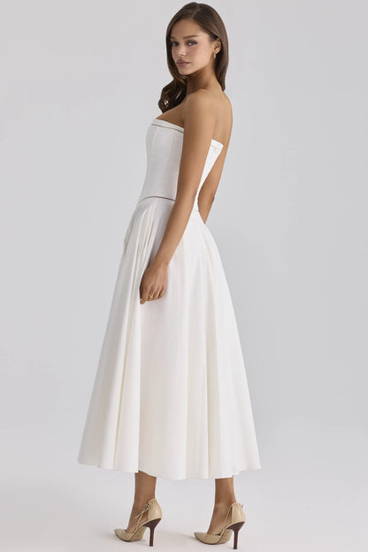 Gina White Cotton Strapless Maxi Dress