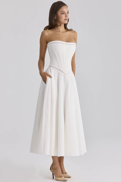 Gina White Cotton Strapless Maxi Dress