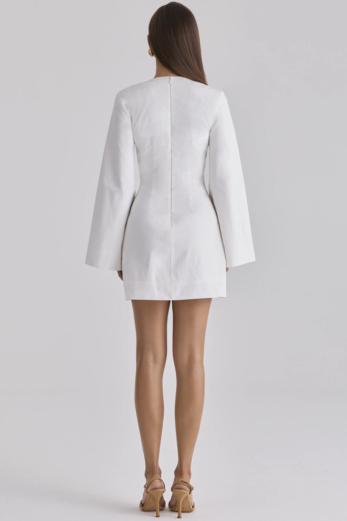 Isha White Bell Sleeve Cotton Mini Dress