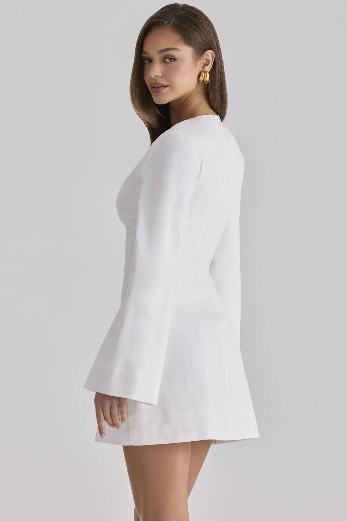 Isha White Bell Sleeve Cotton Mini Dress