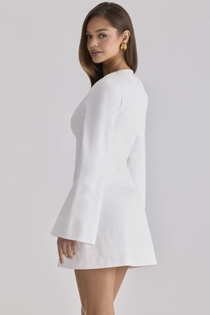 Isha White Bell Sleeve Cotton Mini Dress