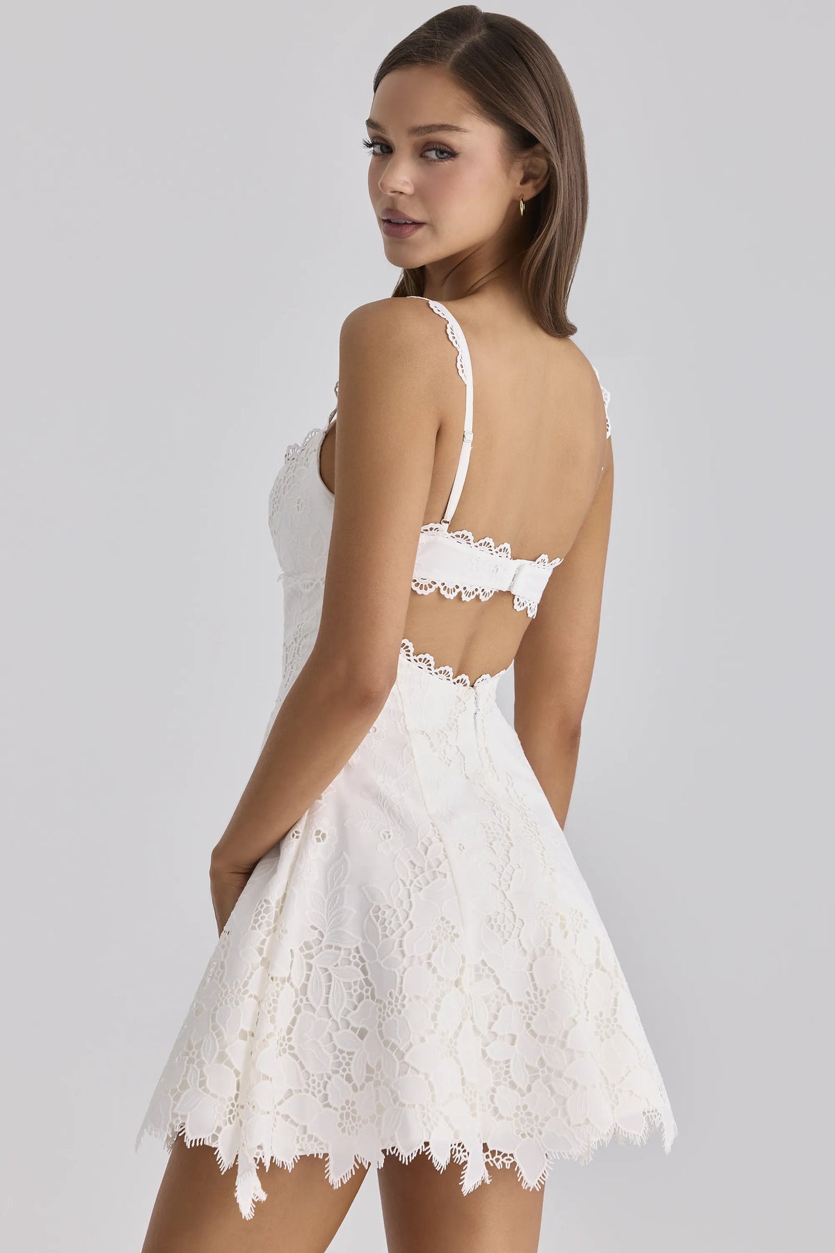 Isla White Custom Lace Broderie Anglaise Mini Dress