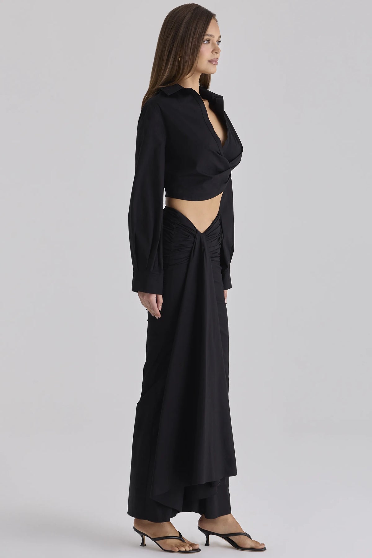 Ivara Black Long Sleeve Cropped Cotton Shirt