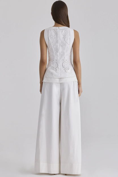 Jae White Cotton Wide Leg Trousers