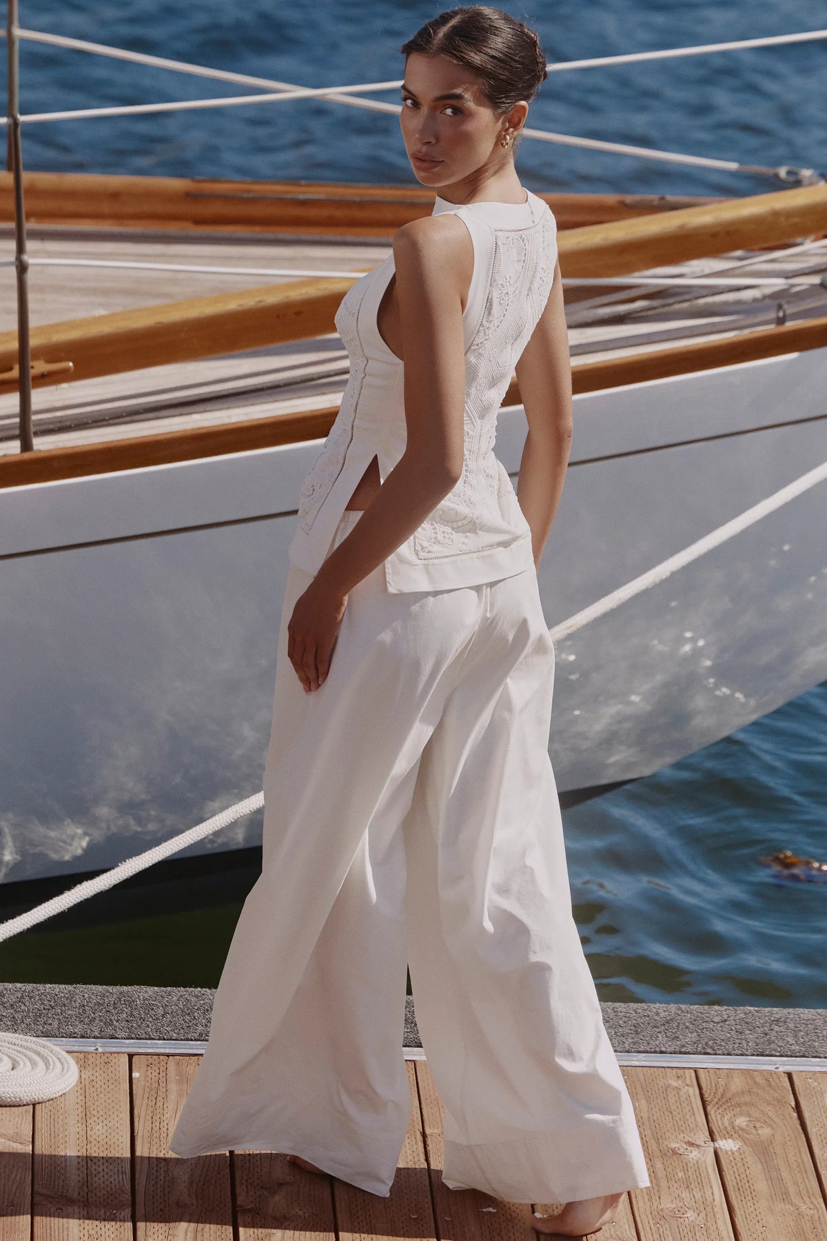 Jae White Cotton Wide Leg Trousers