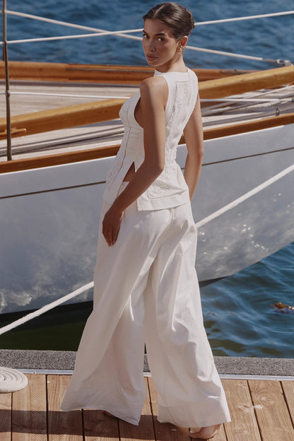 Jae White Cotton Wide Leg Trousers