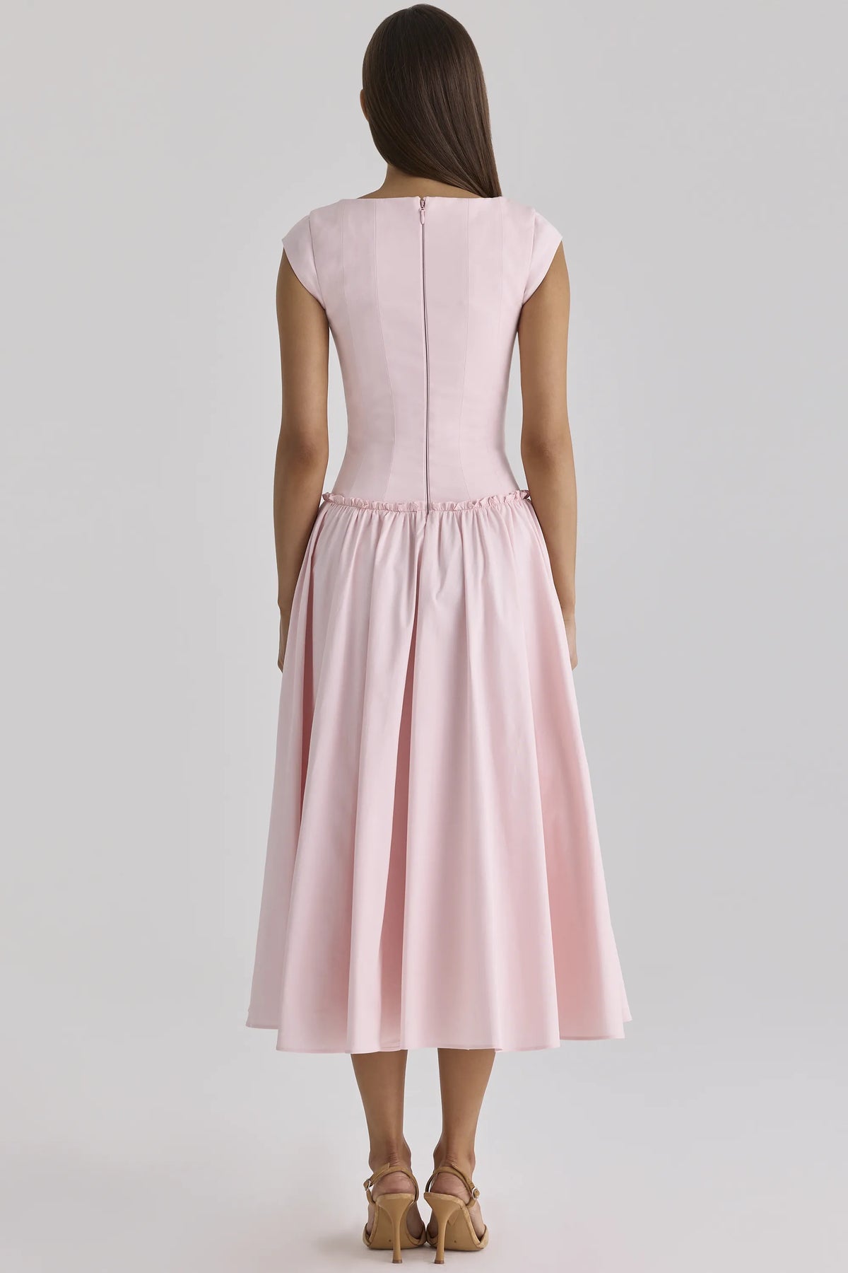 Kaia Pink Cotton Cap Sleeve Midi Dress