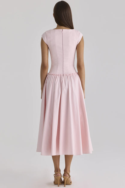 Kaia Pink Cotton Cap Sleeve Midi Dress