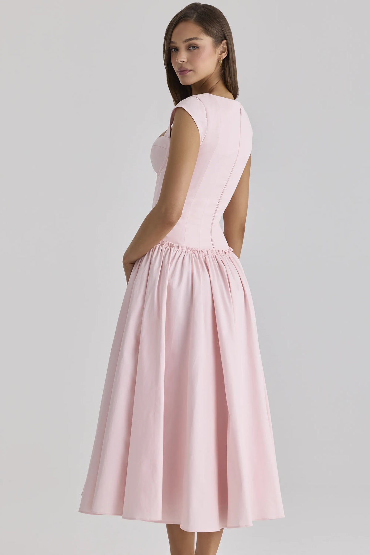 Kaia Pink Cotton Cap Sleeve Midi Dress