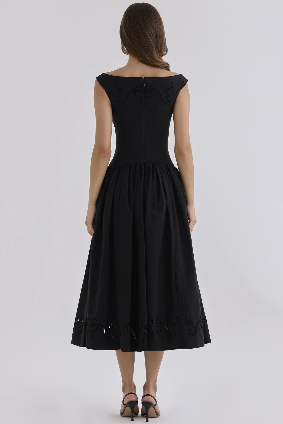 Lauren Black Custom Cotton Broderie Anglaise Boat Neck Maxi Dress