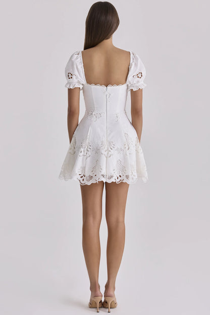 Lavina White Custom Lace + Cotton Broderie Anglaise Mini Dress