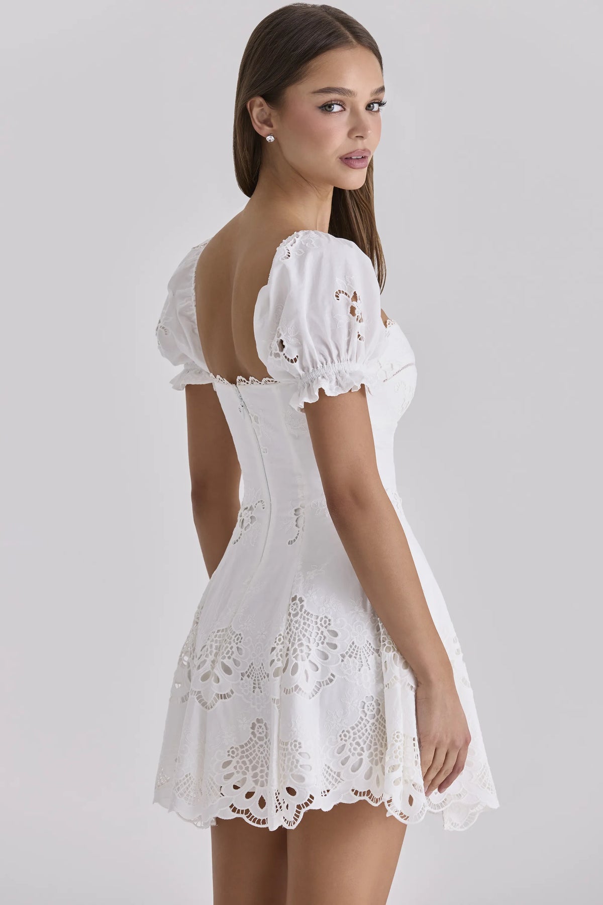 Lavina White Custom Lace + Cotton Broderie Anglaise Mini Dress