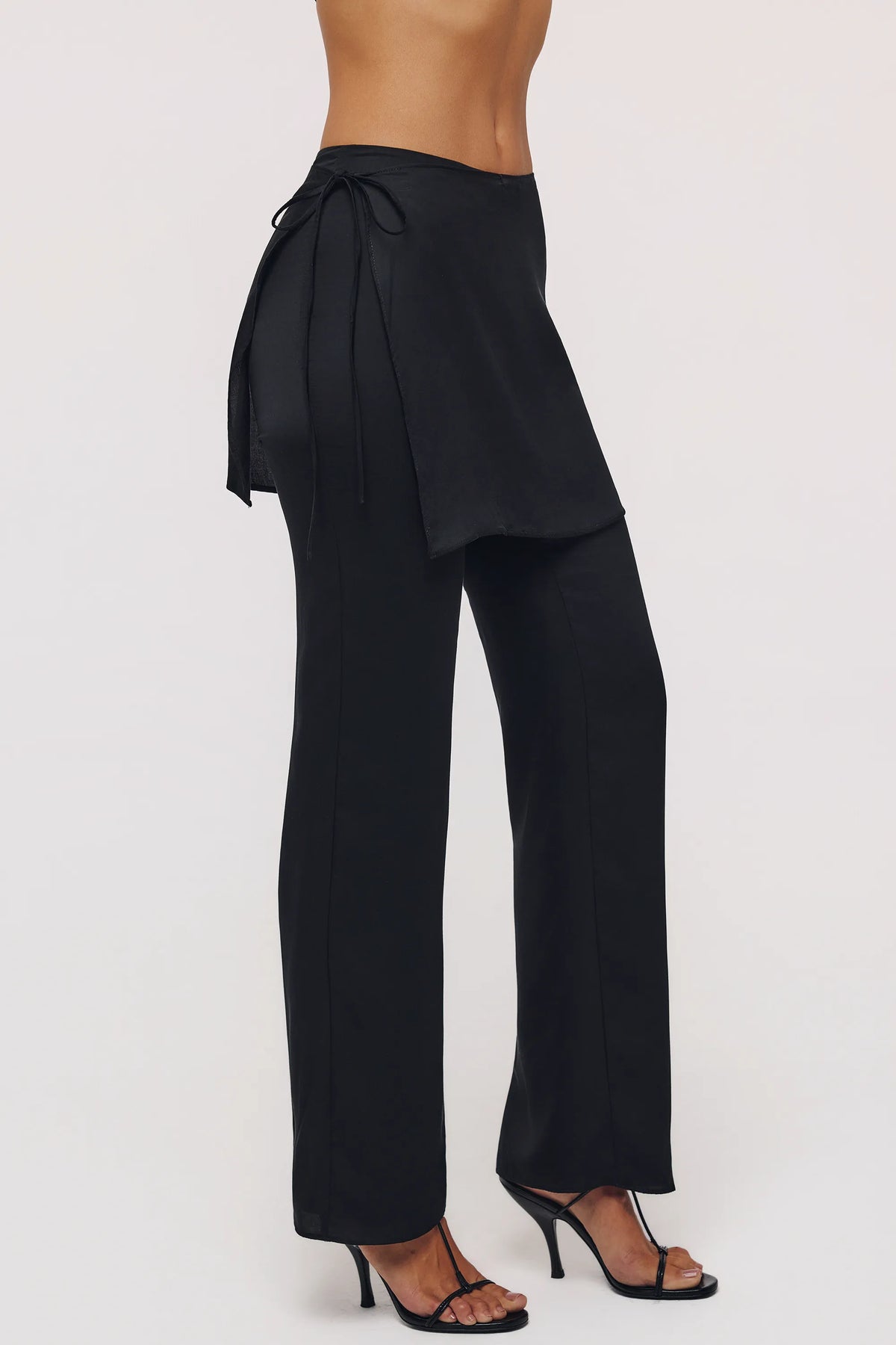 Leona Black Sateen Trousers with Over Skirt