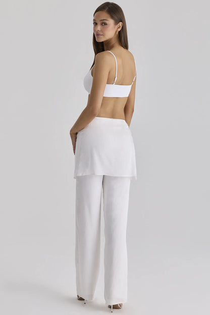 Leona White Sateen Trousers with Over Skirt