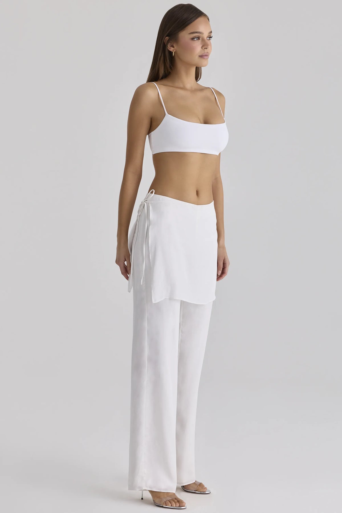 Leona White Sateen Trousers with Over Skirt