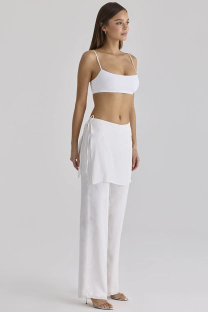 Leona White Sateen Trousers with Over Skirt
