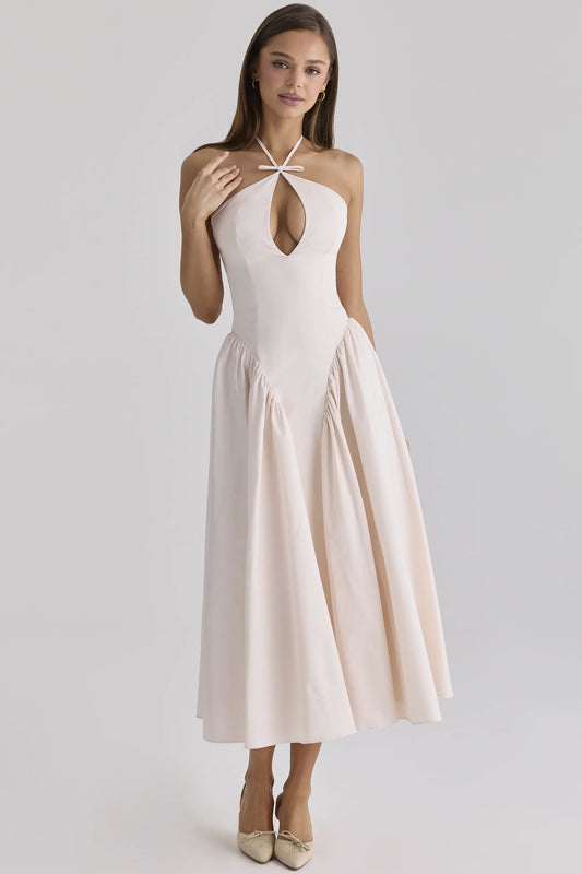 Lilli Blush Peek-a-Boo Keyhole Cotton Midi Dress