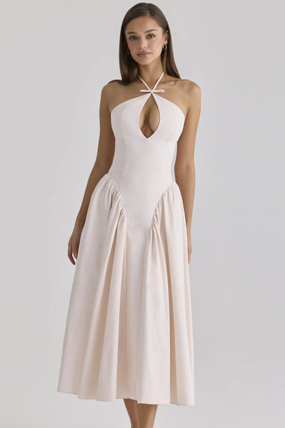 Lilli Blush Peek-a-Boo Keyhole Cotton Midi Dress