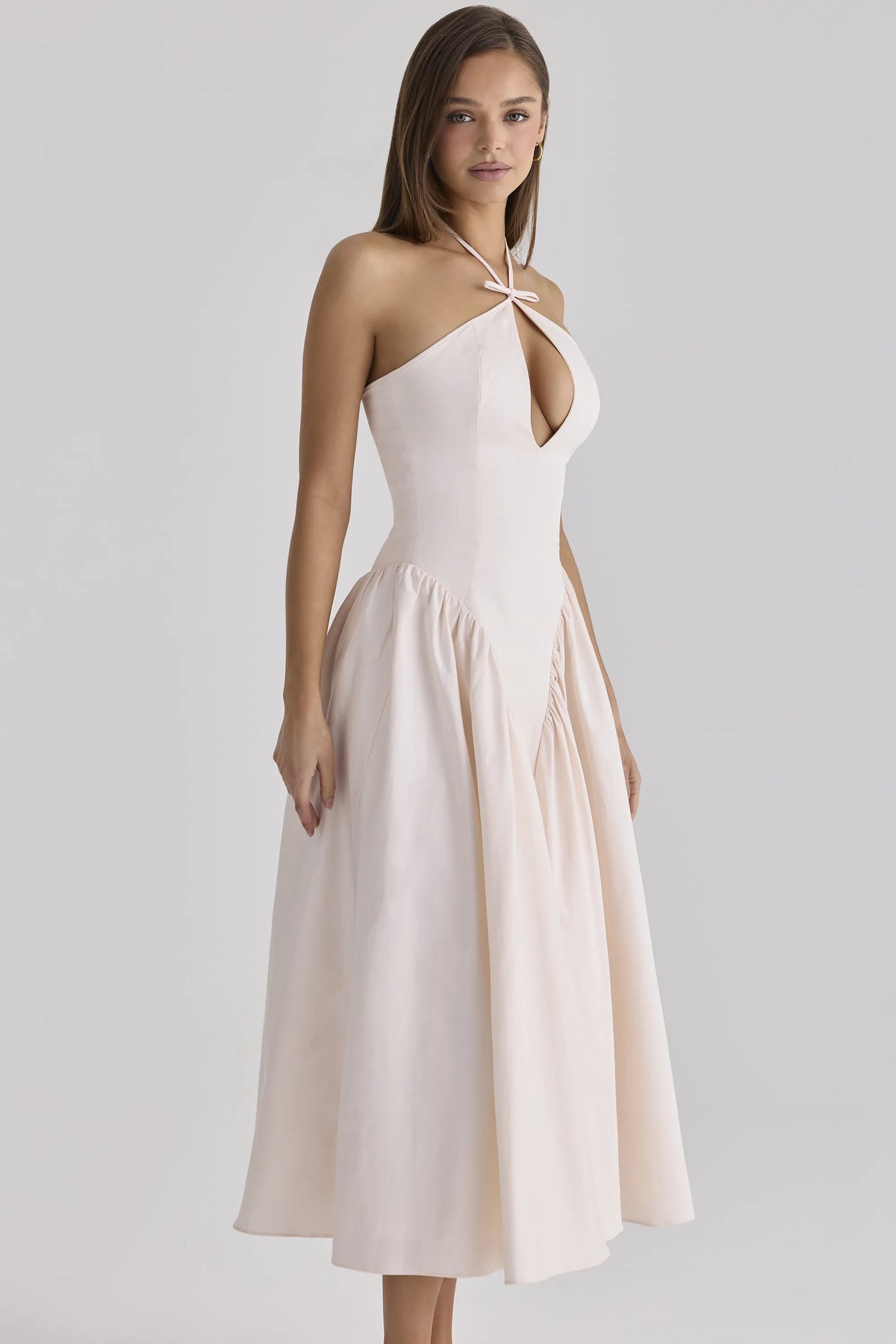 Lilli Blush Peek-a-Boo Keyhole Cotton Midi Dress