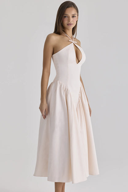 Lilli Blush Peek-a-Boo Keyhole Cotton Midi Dress